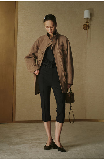 Multi-Pocket Sueded Field Jacket - Amber Camel - view 3