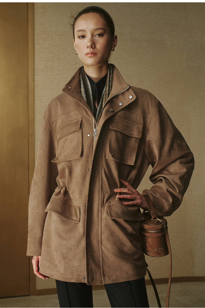Multi-Pocket Sueded Field Jacket - Amber Camel - view 4
