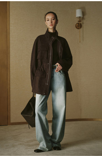 Multi-Pocket Sueded Field Jacket - Deep Coffee - view 2