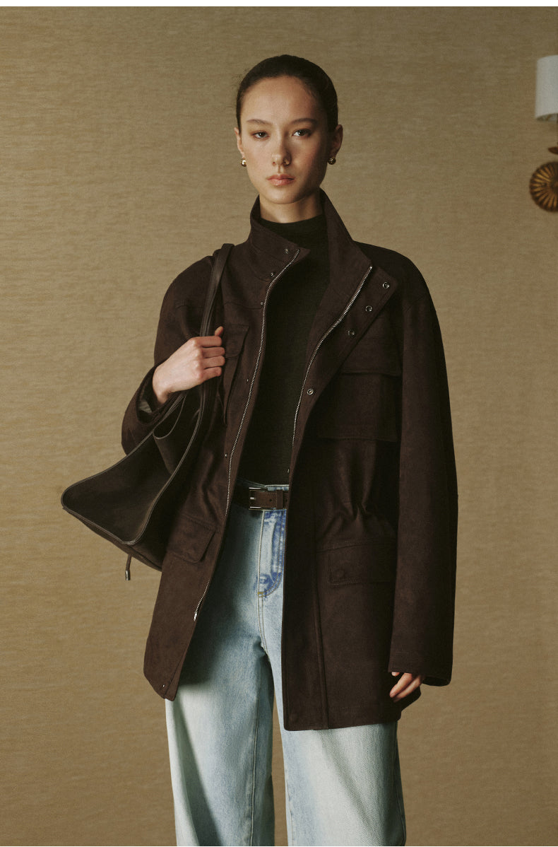 Multi-Pocket Sueded Field Jacket - Deep Coffee - view 3