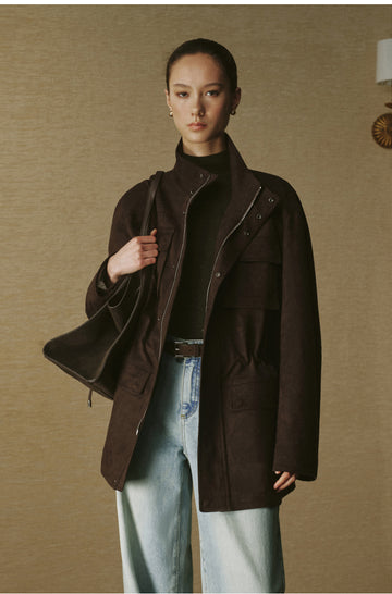 Multi-Pocket Sueded Field Jacket - Deep Coffee - view 3