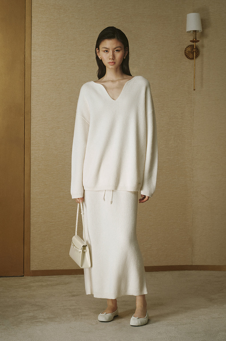 Petal-Collar Pure Wool Sweater - Ivory White - view 1