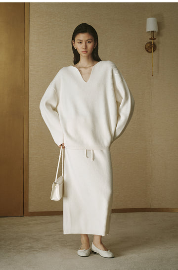 Petal-Collar Pure Wool Sweater - Ivory White - view 2