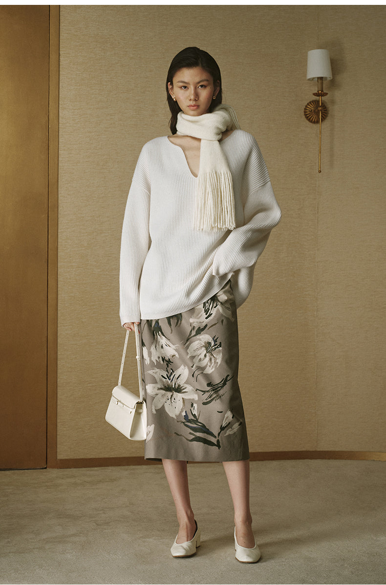 Petal-Collar Pure Wool Sweater - Ivory White - view 3