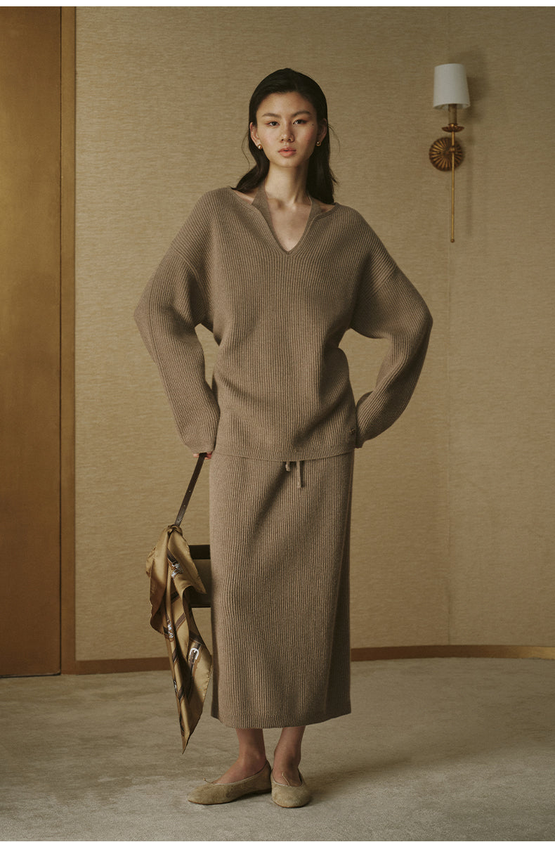 Petal-Collar Pure Wool Sweater - Light Tea Camel - view 1