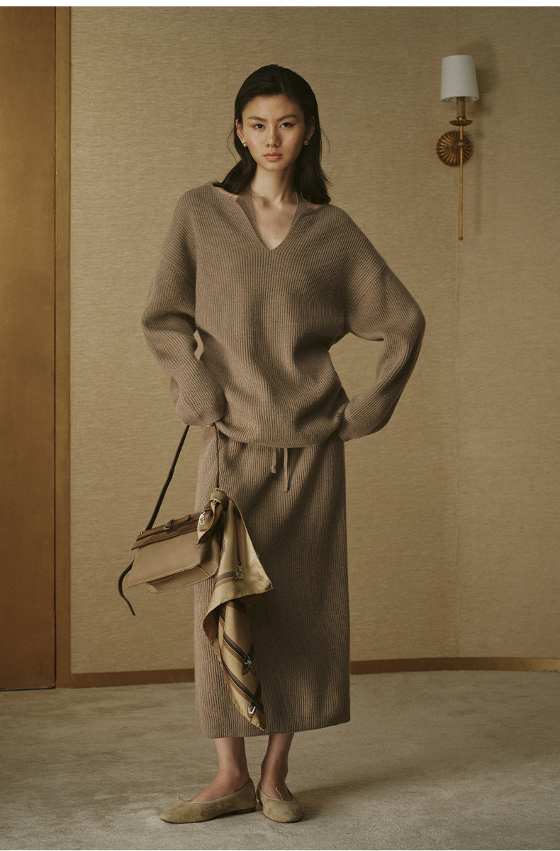 Petal-Collar Pure Wool Sweater - Light Tea Camel - view 2