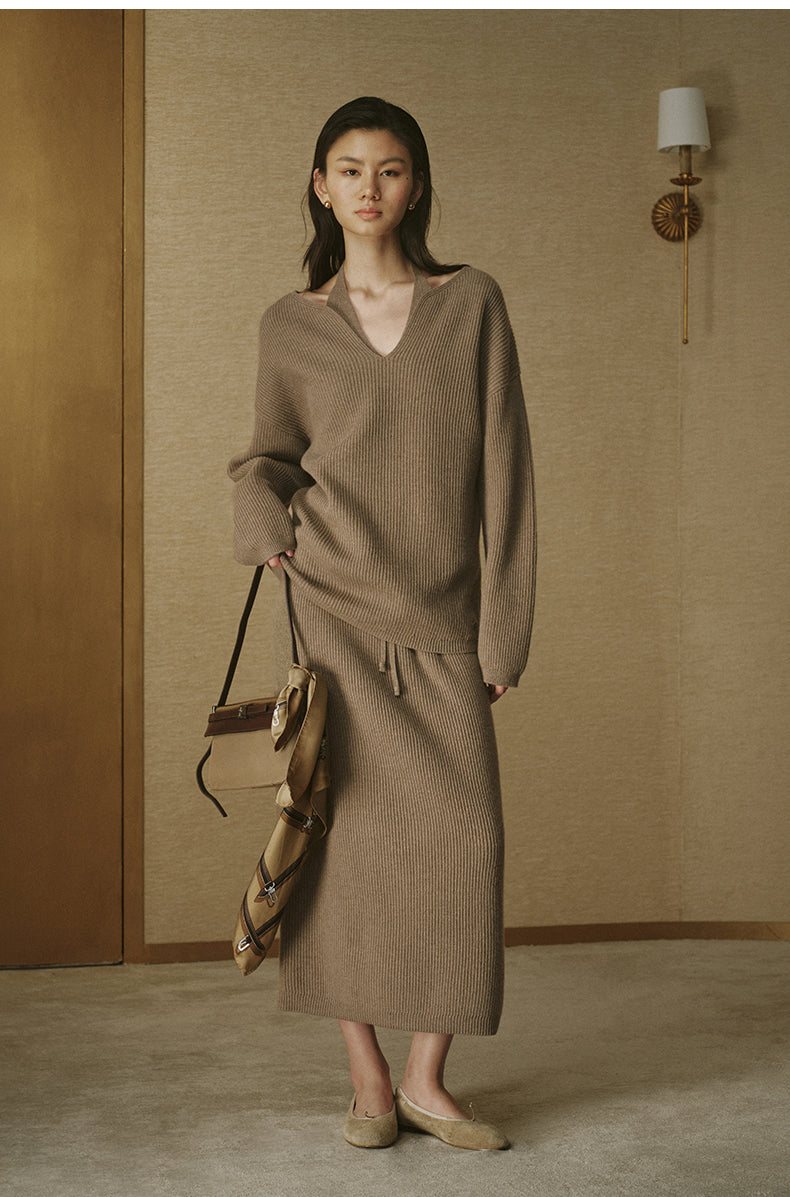 Petal-Collar Pure Wool Sweater - Light Tea Camel - view 3