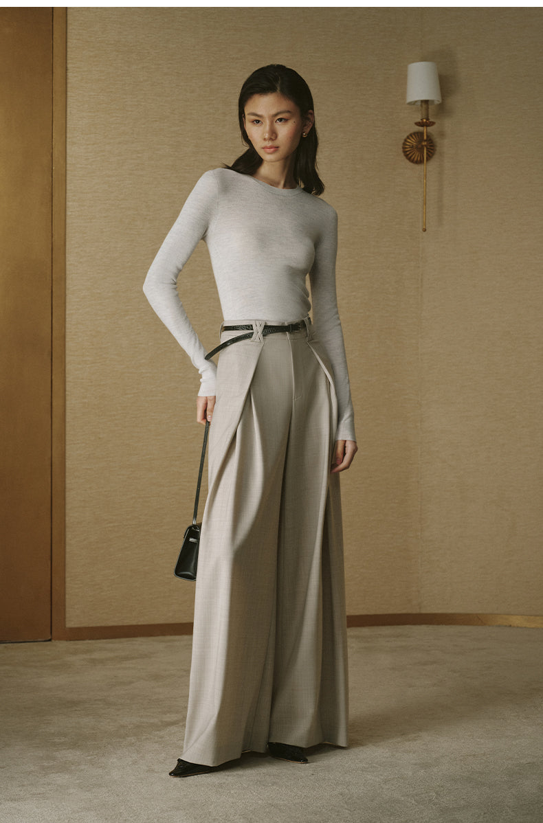 Pleated Wool-Blend Wide-Leg Trousers - Oat Beige - view 2