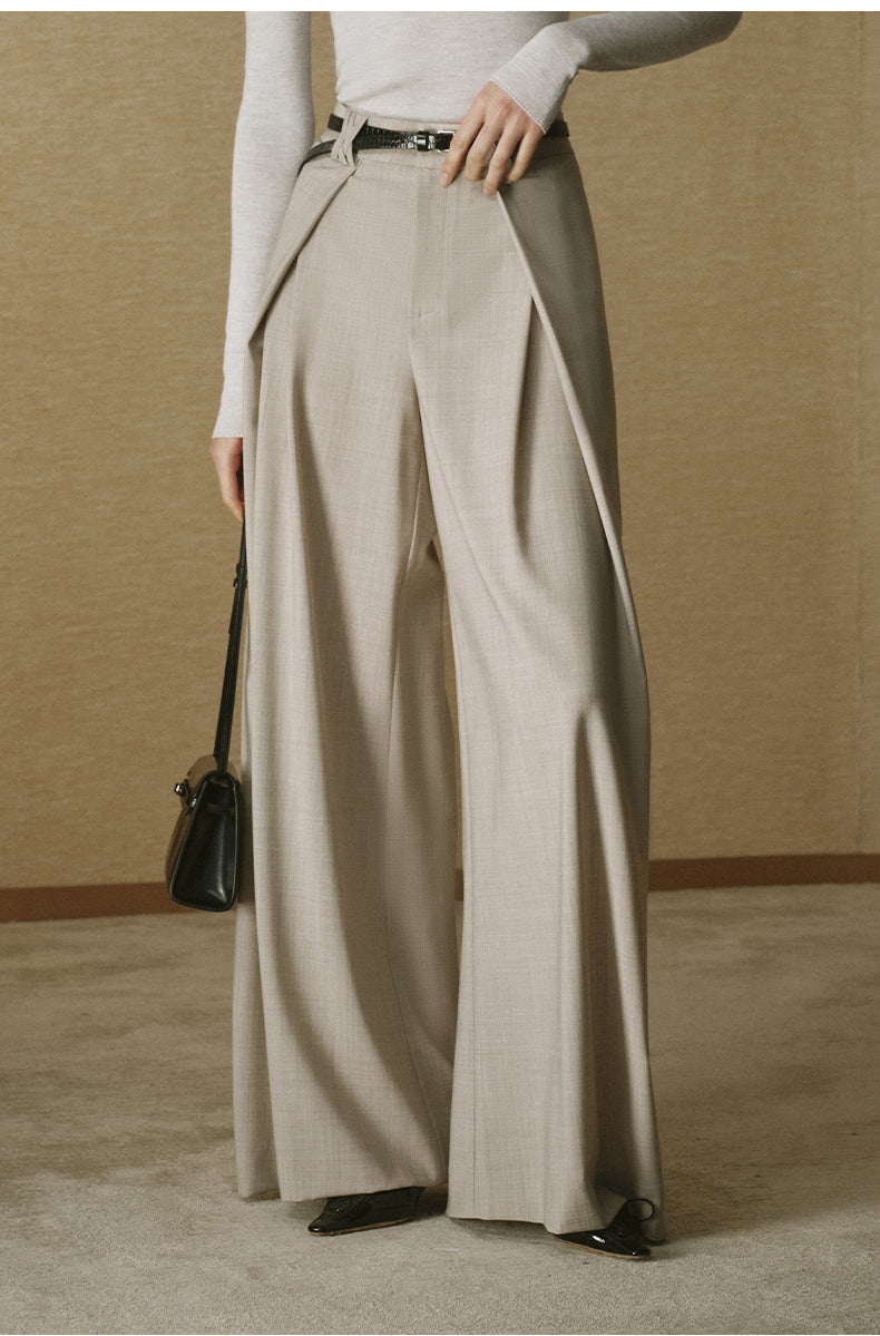 Pleated Wool-Blend Wide-Leg Trousers - Oat Beige - view 3