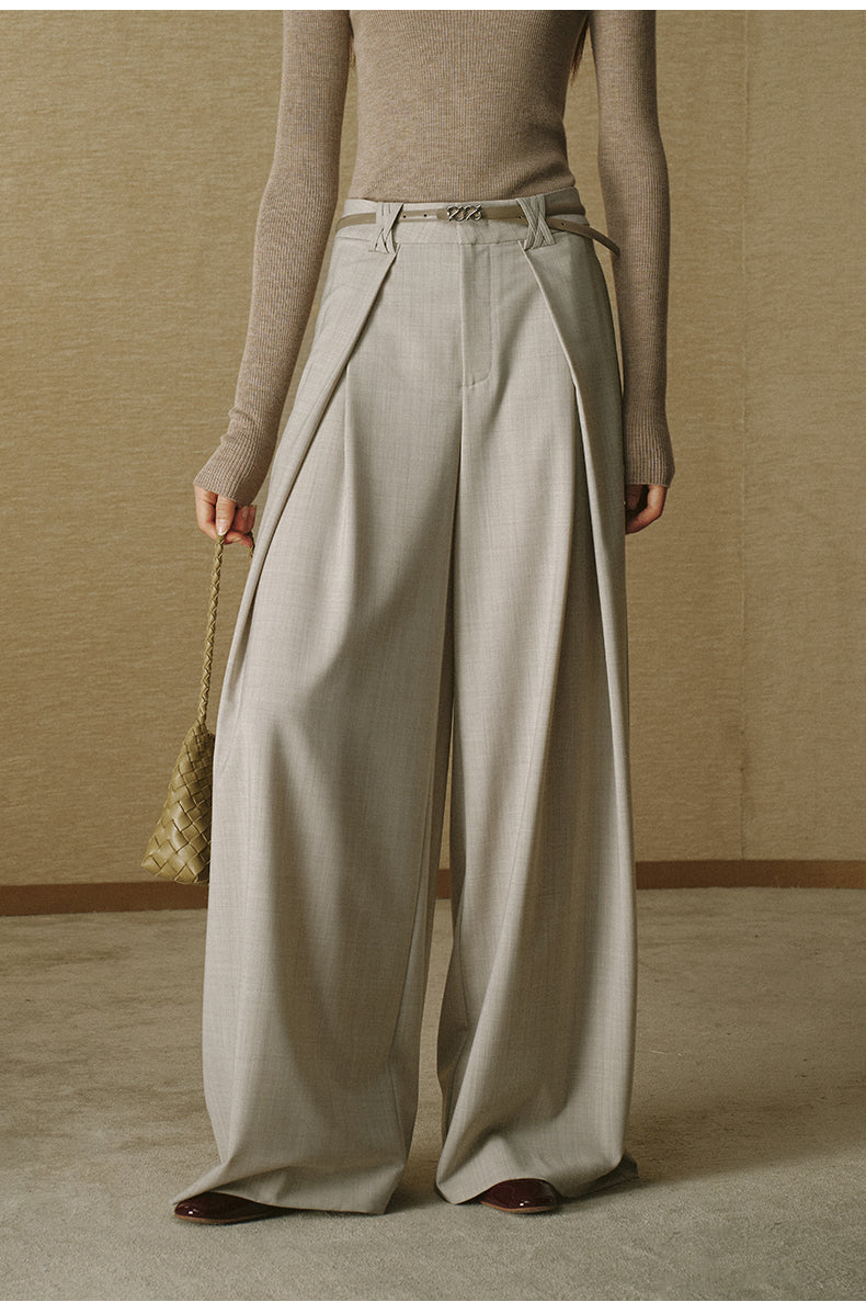 Pleated Wool-Blend Wide-Leg Trousers - Oat Beige - view 4