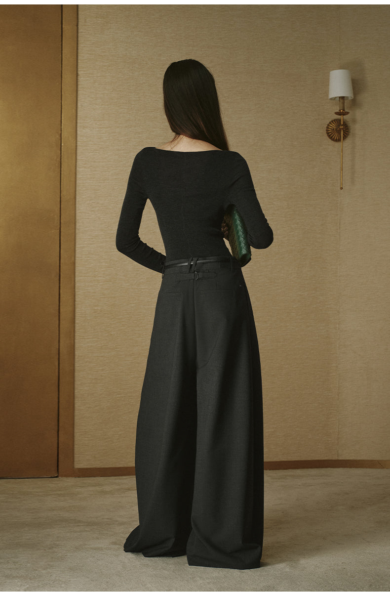 Pleated Wool-Blend Wide-Leg Trousers - Night Grey - view 3