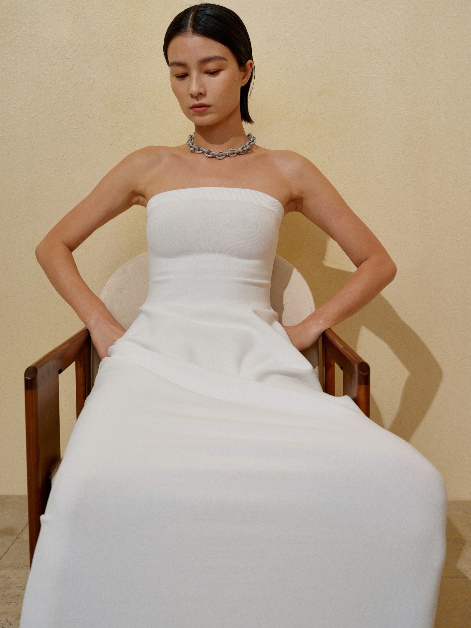 Porcelain Column Convertible Knit Dress - Ivory White - view 5