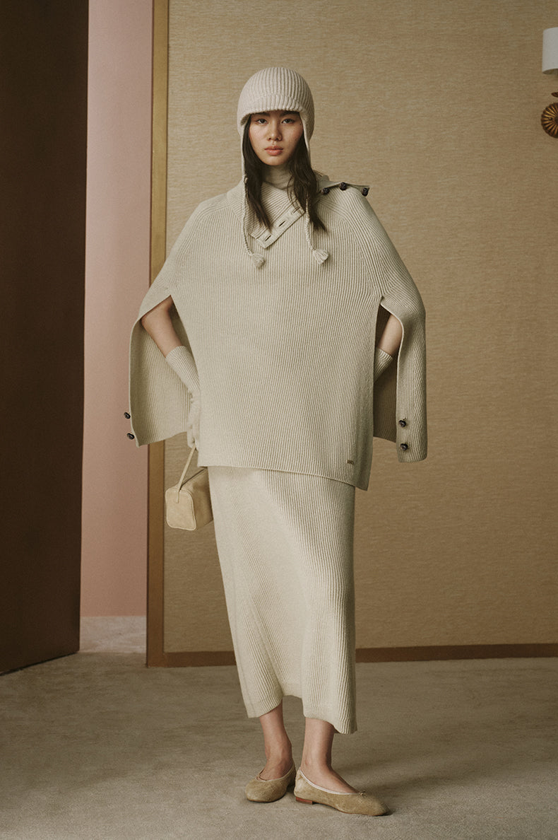 Pure Wool Convertible Cape - Jade White - view 1