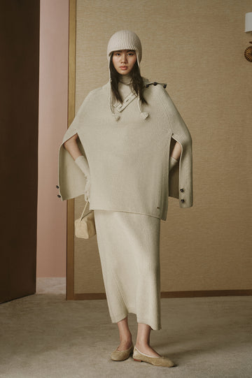 Pure Wool Convertible Cape - Jade White - view 1