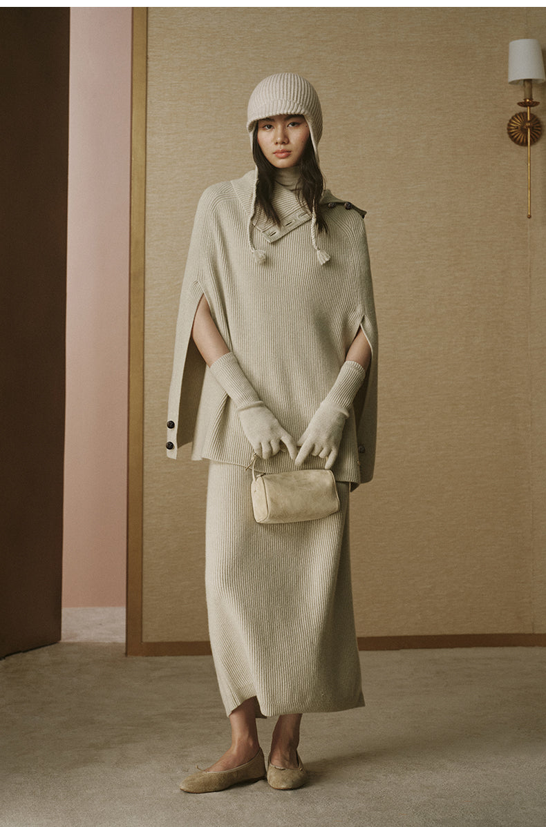 Pure Wool Convertible Cape - Jade White - view 2