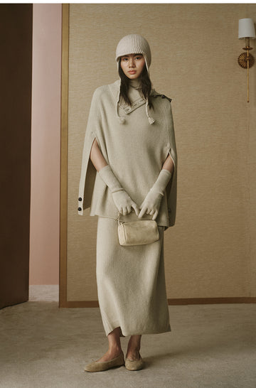 Pure Wool Convertible Cape - Jade White - view 2