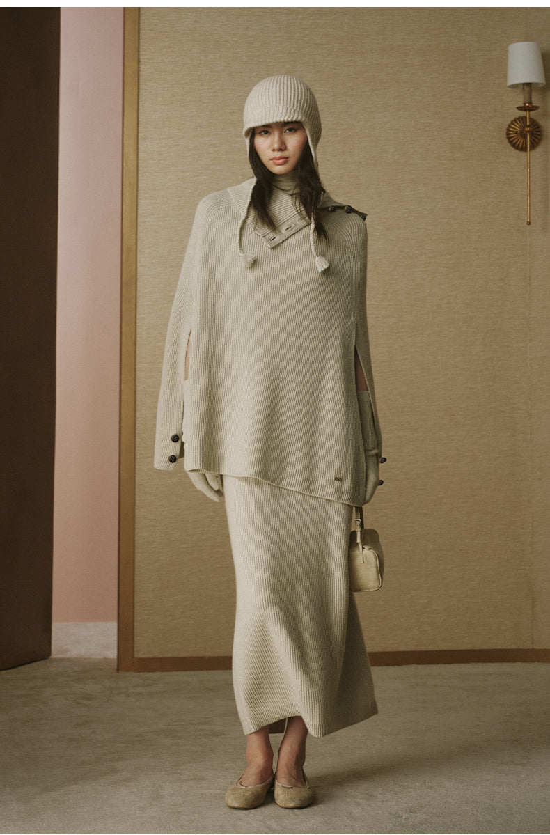 Pure Wool Convertible Cape - Jade White - view 3