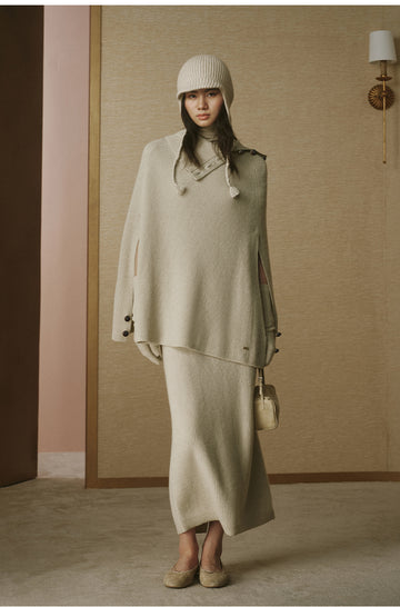 Pure Wool Convertible Cape - Jade White - view 3