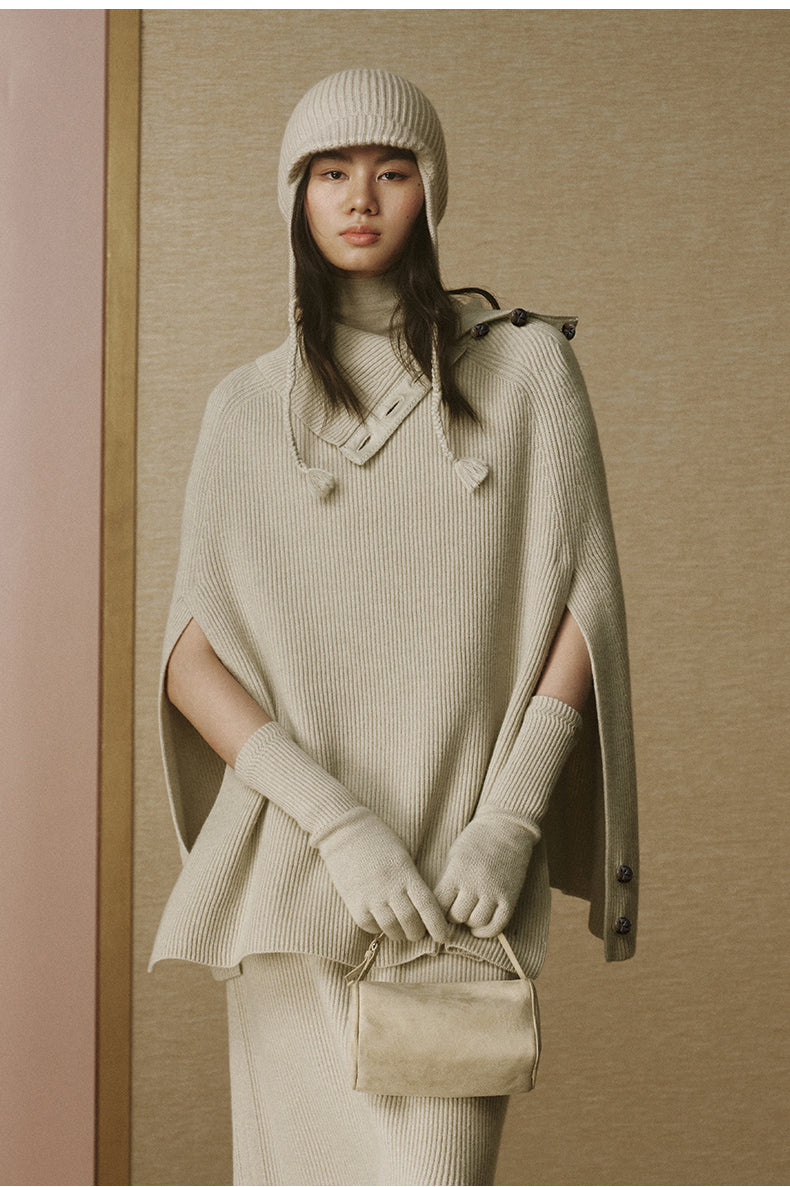 Pure Wool Convertible Cape - Jade White - view 4