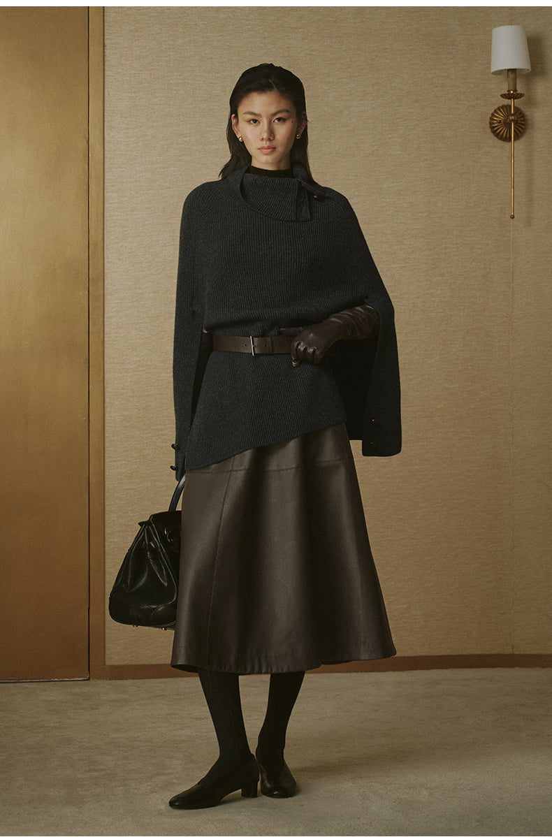 Pure Wool Convertible Cape - Deep Smoky Grey - view 2