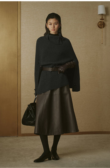 Pure Wool Convertible Cape - Deep Smoky Grey - view 2