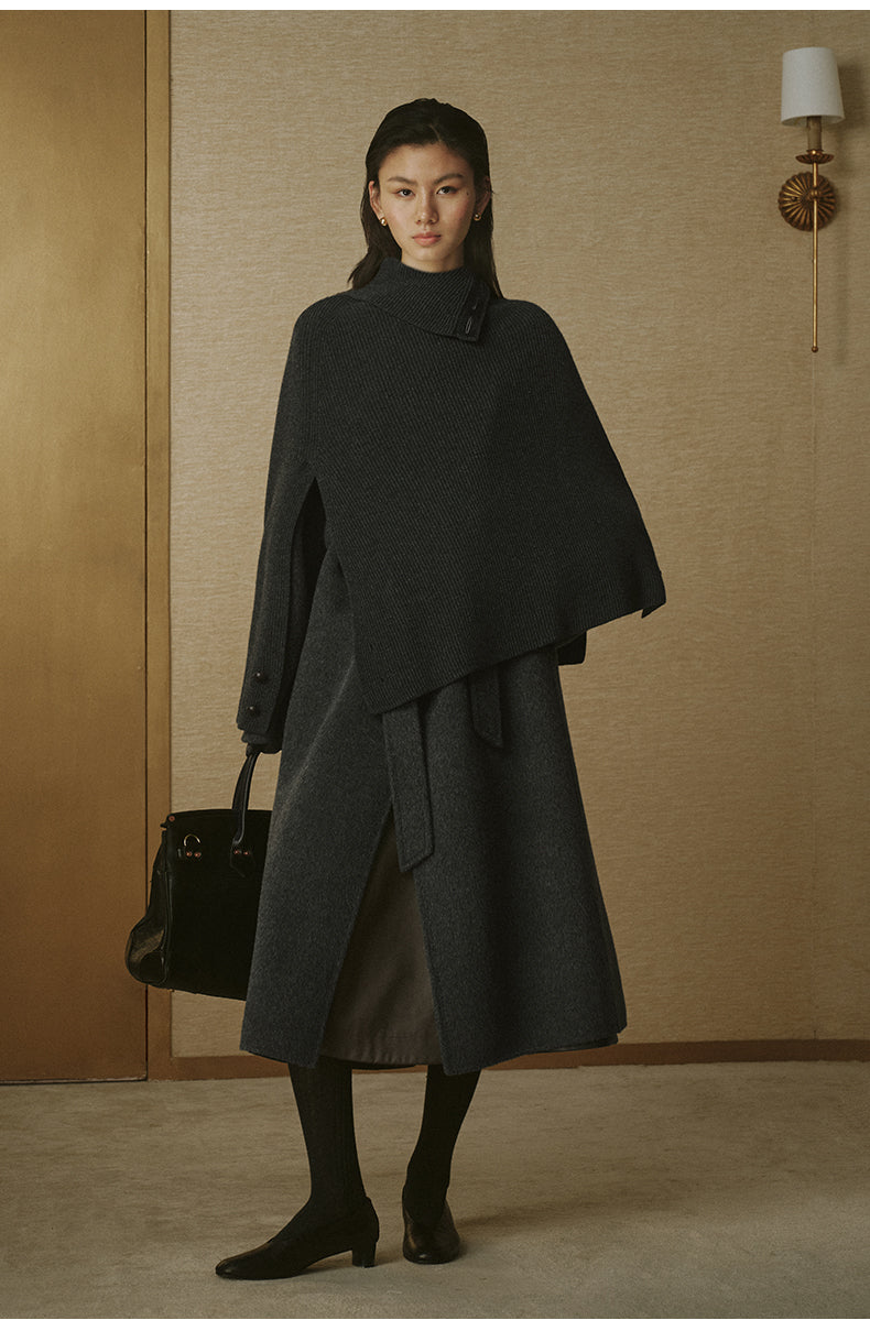 Pure Wool Convertible Cape - Deep Smoky Grey - view 3