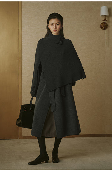 Pure Wool Convertible Cape - Deep Smoky Grey - view 3