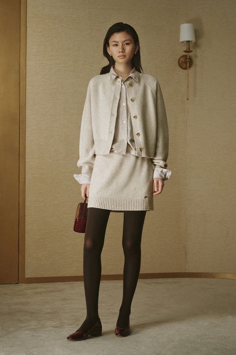 Pure Wool Cropped Cardigan - Cloud Ivory - view 1