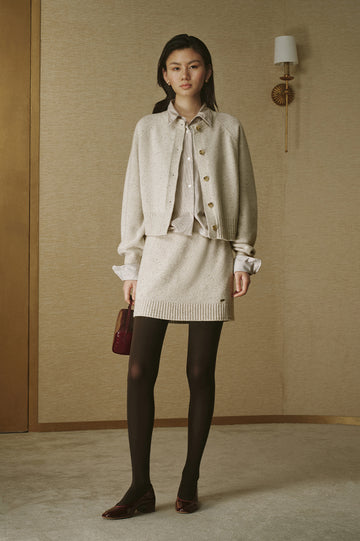 Pure Wool Cropped Cardigan - Cloud Ivory - view 1
