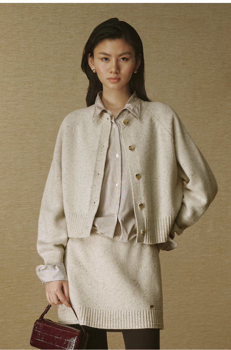 Pure Wool Cropped Cardigan - Cloud Ivory - view 3