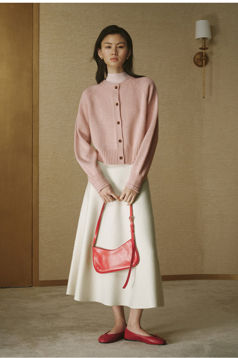 Pure Wool Cropped Cardigan - Rose Mist Pink - view 1