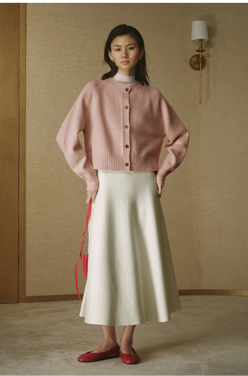 Pure Wool Cropped Cardigan - Rose Mist Pink - view 2