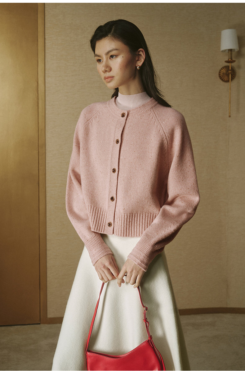 Pure Wool Cropped Cardigan - Rose Mist Pink - view 3