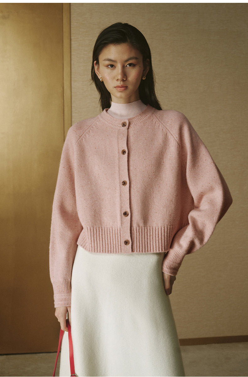 Pure Wool Cropped Cardigan - Rose Mist Pink - view 4