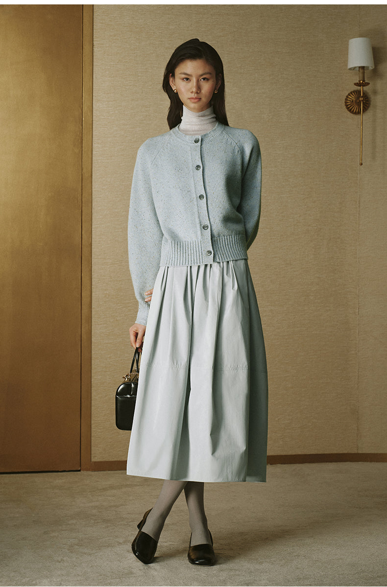 Pure Wool Cropped Cardigan - Sea Salt Mist Blue - view 1