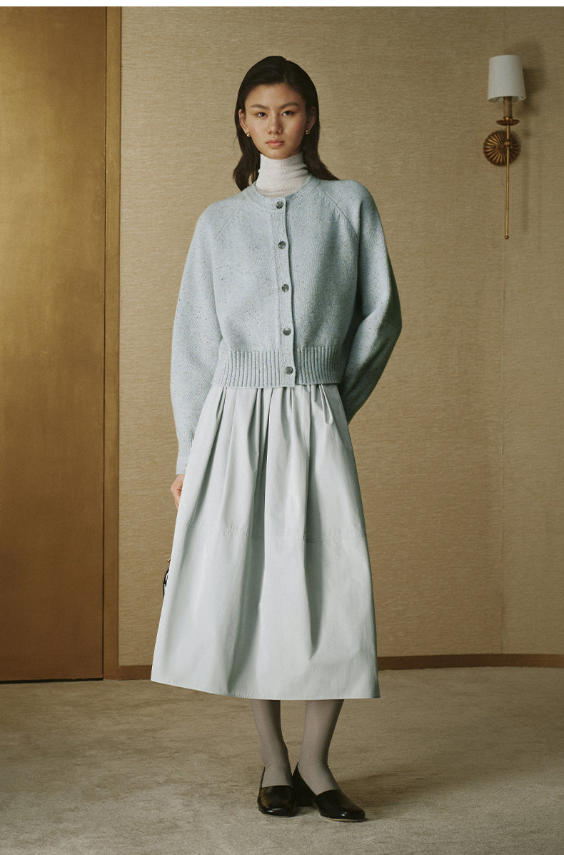 Pure Wool Cropped Cardigan - Sea Salt Mist Blue - view 2