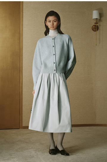 Pure Wool Cropped Cardigan - Sea Salt Mist Blue - view 2