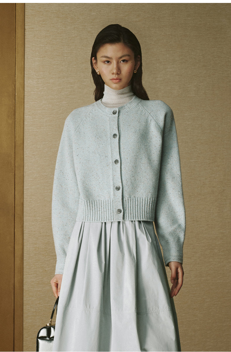 Pure Wool Cropped Cardigan - Sea Salt Mist Blue - view 3