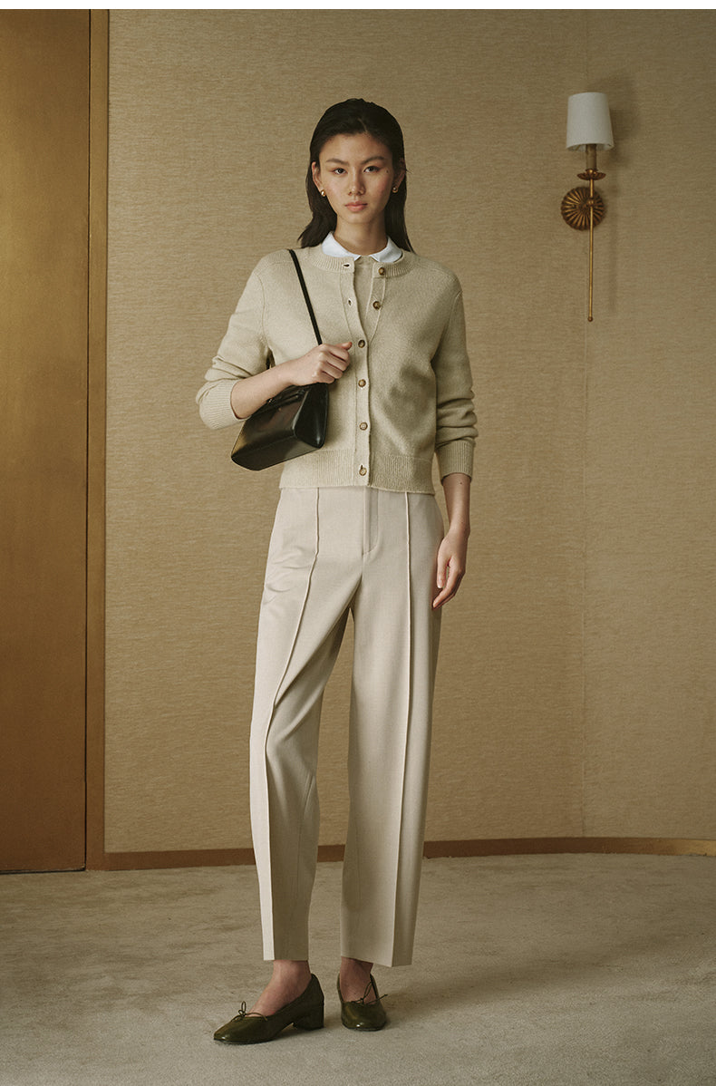 Pure Wool Fitted Cardigan - Jade White - view 2