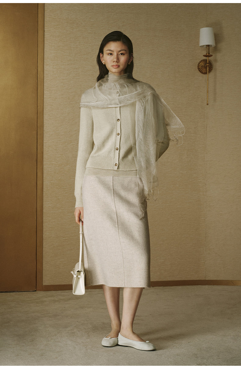 Pure Wool Fitted Cardigan - Jade White - view 3