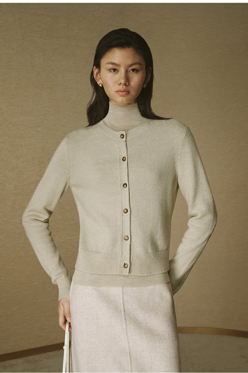 Pure Wool Fitted Cardigan - Jade White - view 4