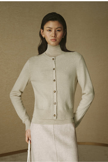 Pure Wool Fitted Cardigan - Jade White - view 4