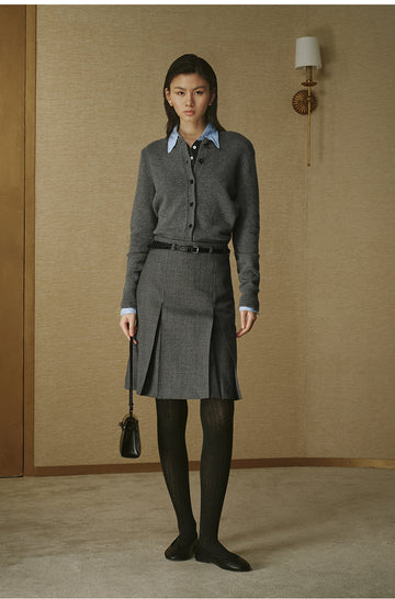Pure Wool Fitted Cardigan - Stone Grey - view 1