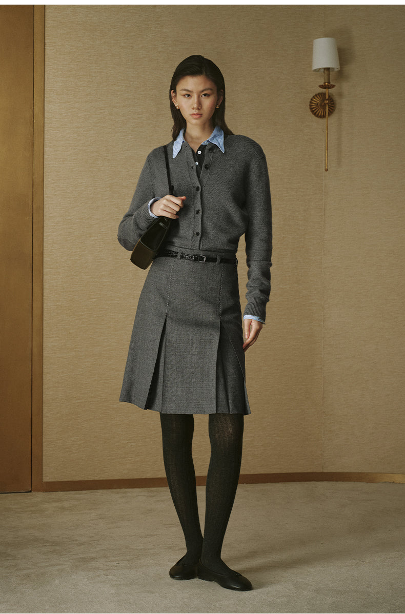 Pure Wool Fitted Cardigan - Stone Grey - view 2