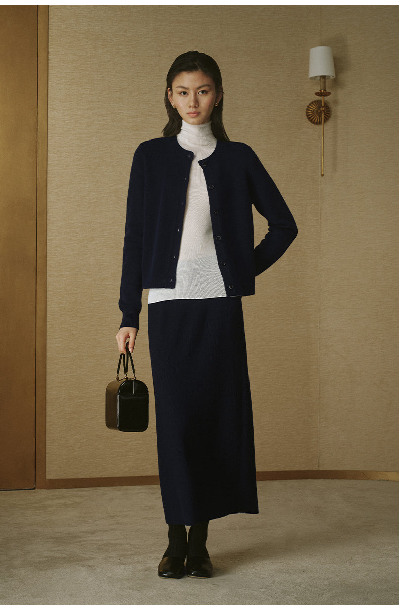 Pure Wool Fitted Cardigan - Deep Navy - view 1