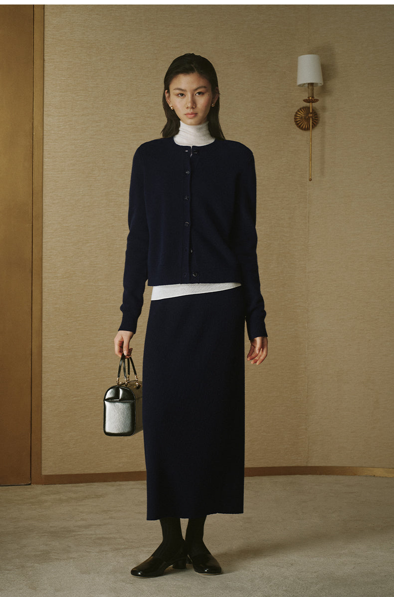 Pure Wool Fitted Cardigan - Deep Navy - view 2