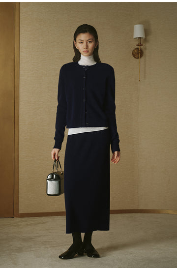 Pure Wool Fitted Cardigan - Deep Navy - view 2