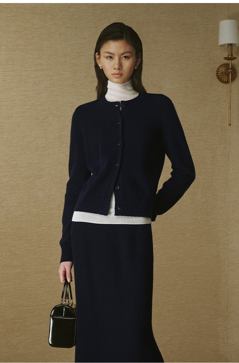 Pure Wool Fitted Cardigan - Deep Navy - view 3