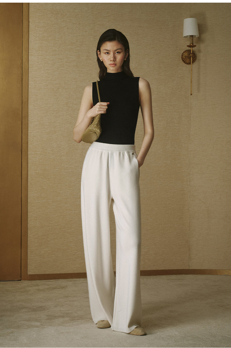 Pure Wool Wide-Leg Knit Trousers - Ivory White - view 1