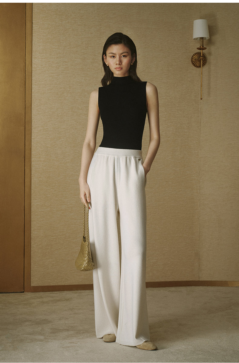 Pure Wool Wide-Leg Knit Trousers - Ivory White - view 2